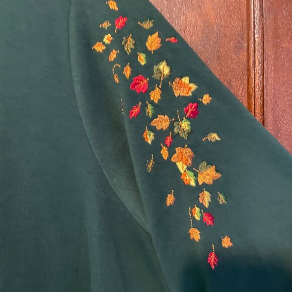 Quacker Factory Dark Green Embroidered Fall Breeze 3X - Picture 4 of 5